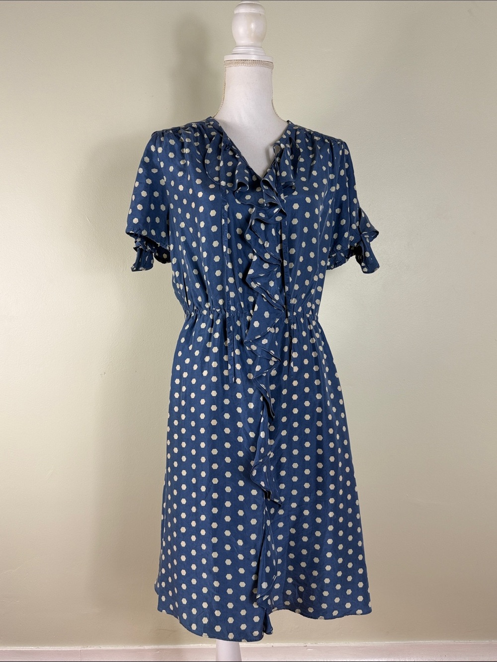 "Lil" by Anthropologie Hailstones Polka Dot Silk Ruffle Shirtdress